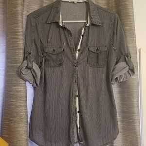 Collared Button Up Black and White Stripe